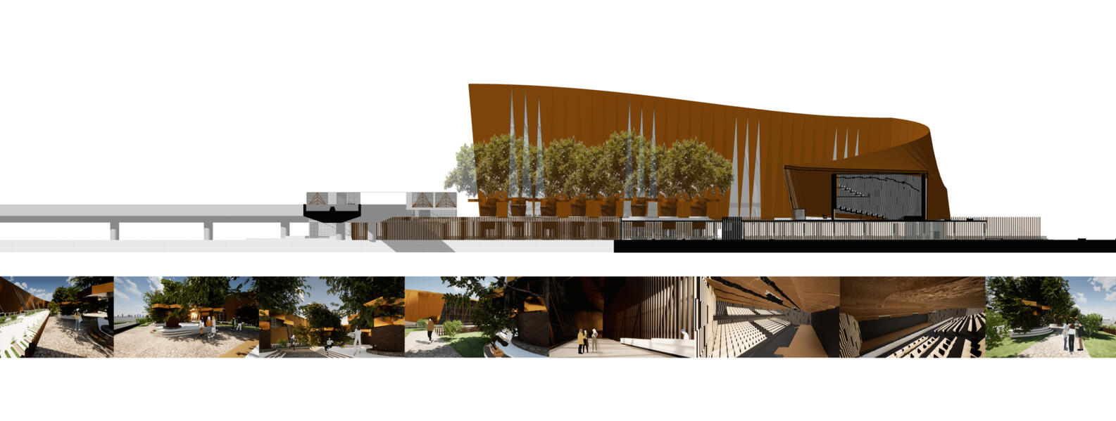 visualization of elevated park and performance arts center of north sumatera cultural center